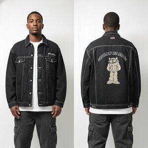 Phat Farm Denim Jacket Bull Black Y2K Hip Hop Streetwear Skater Grunge 2XL